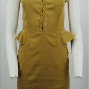 Altuzarra Camel Peplum V-Neck Sleeveless Dress